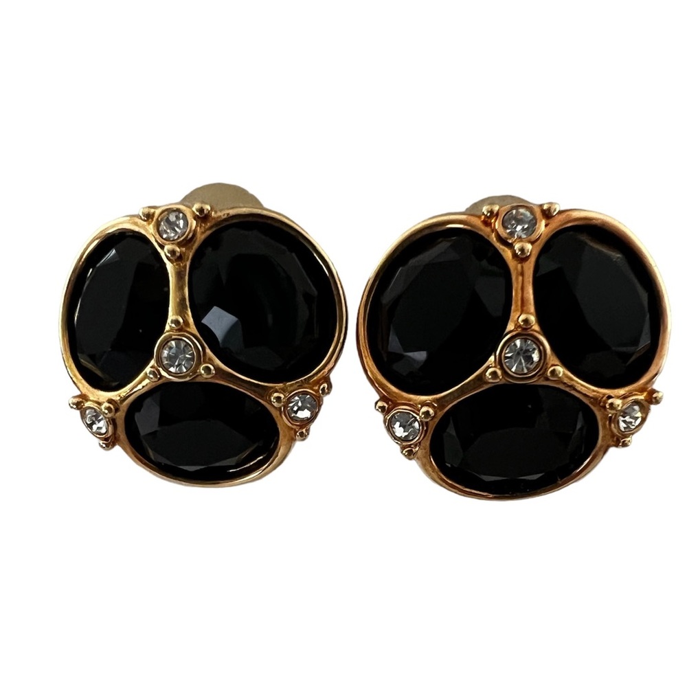 Vintage Swarovski swan logo clip on earrings black and clear crystals